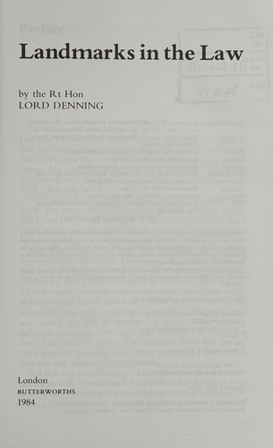 Alfred Thompson Denning, Alfred Thompson Dennin Denning: Landmarks in the law (Hardcover, 1984, Butterworths)