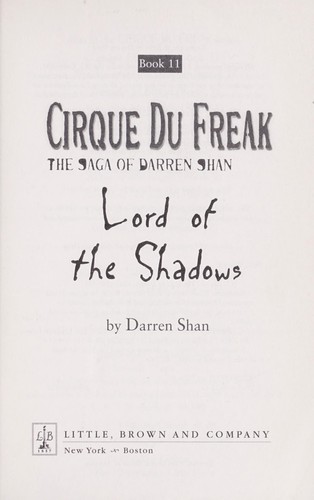 Darren Shan: Lord of the shadows (2007, Little, Brown)