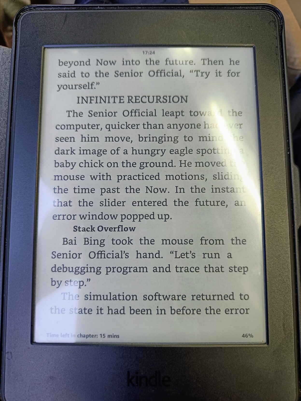 Photo of kindle screen with page from book displayed